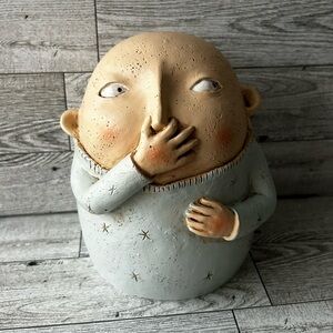 Funny bathroom decor boy pinching nose